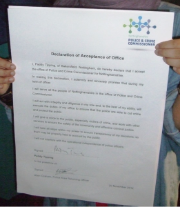 A SIGNED CONTRACT: PADDY'S OATH OF OFFICE.