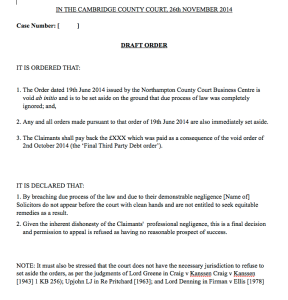 THE (SANITISED) DRAFT ORDER THAT WAS PRESENTED TO MICHAEL.