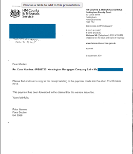 THE RECEIPT IGNORED BY INSPECTOR PEAKES ON 07/11/11.